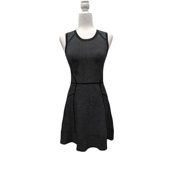 A.L.C. Coffey Black White Dot Sleeveless Heavy Knit Fit & Flare Sweater Dress, M - Picture 3 of 11